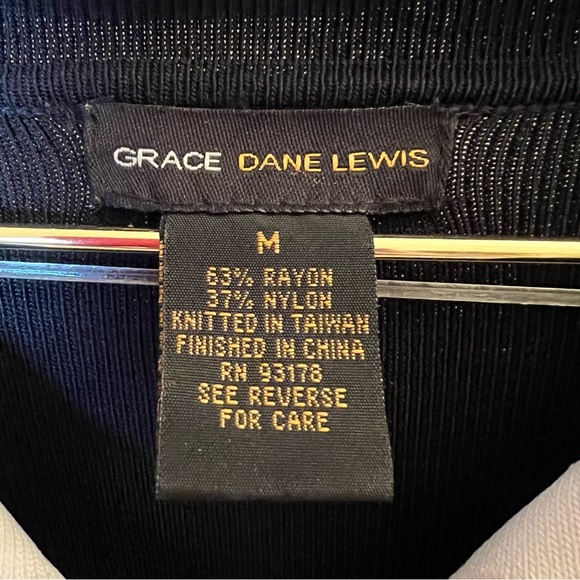 Grace Dane Lewis Black & White Trim Knit Sweater Coat Cardigan Medium - Picture 10 of 10